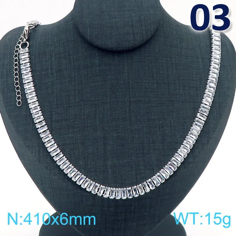 Titanium Steel 18K Gold Plated Simple Style Classic Style Inlay Solid Color Rhinestones Layered Necklaces