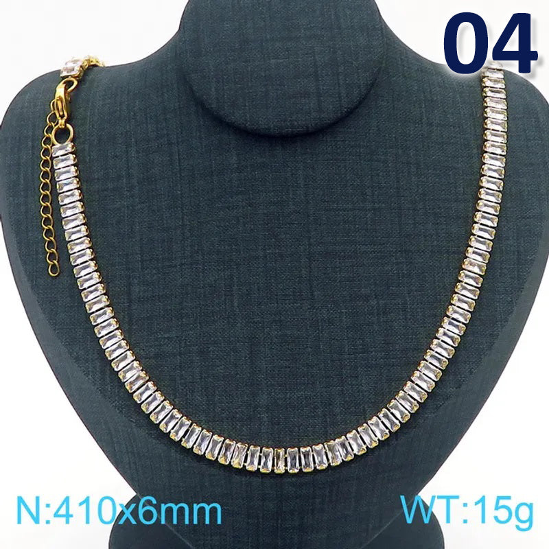 Titanium Steel 18K Gold Plated Simple Style Classic Style Inlay Solid Color Rhinestones Layered Necklaces