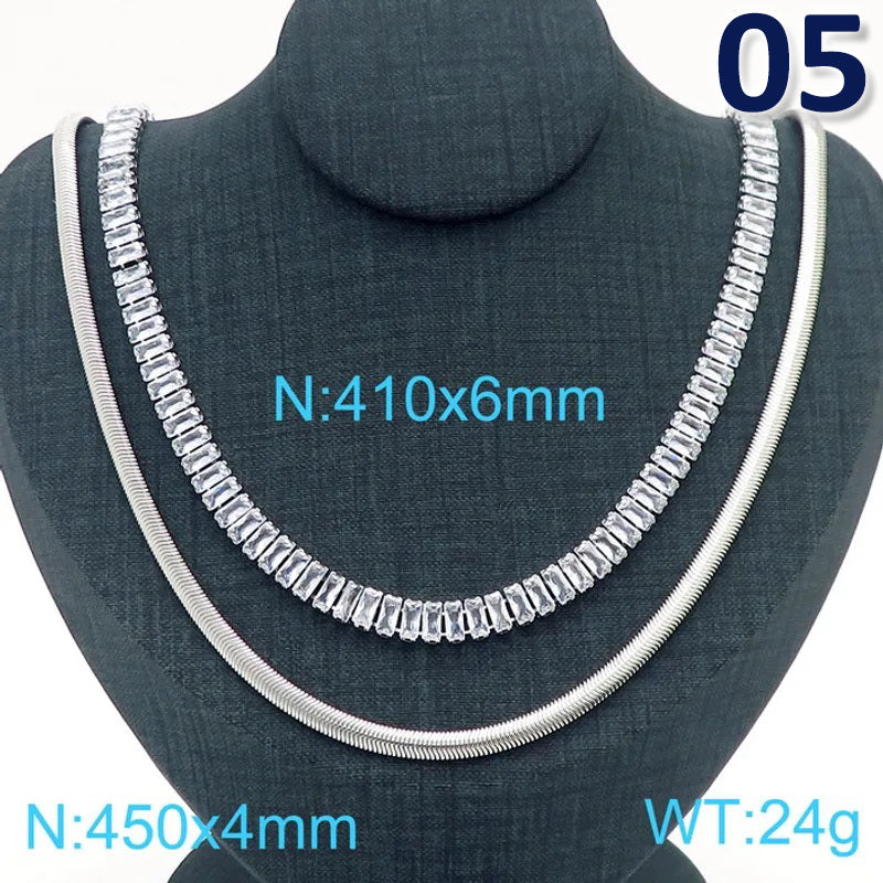 Titanium Steel 18K Gold Plated Simple Style Classic Style Inlay Solid Color Rhinestones Layered Necklaces