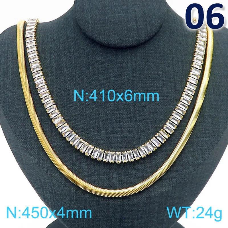 Titanium Steel 18K Gold Plated Simple Style Classic Style Inlay Solid Color Rhinestones Layered Necklaces