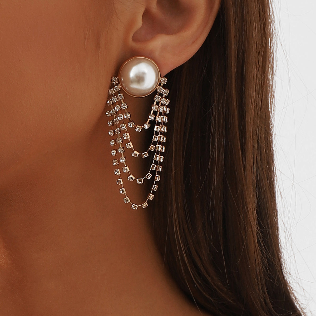 Artificial Pearls Zircon Drop Earrings