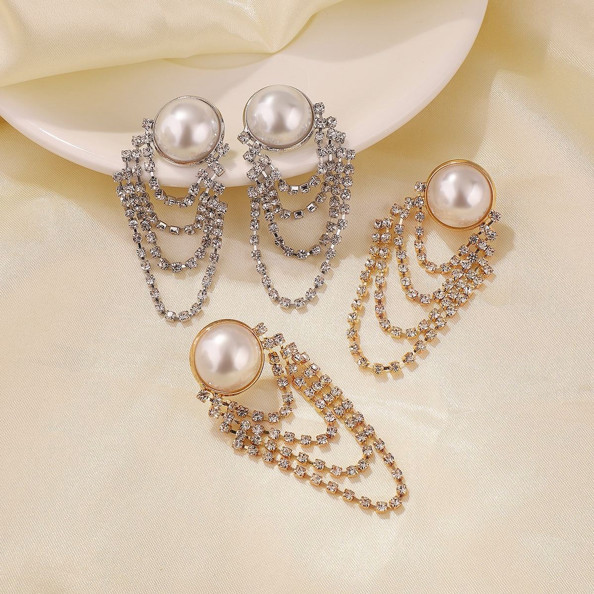 Artificial Pearls Zircon Drop Earrings