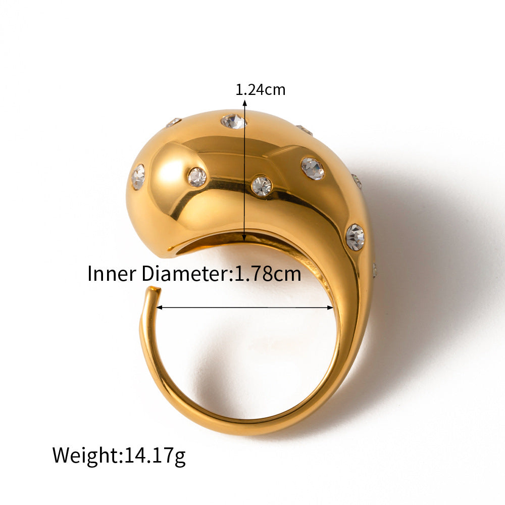 Stainless Steel Plating Inlay Zircon 18K Gold Plated Open Rings