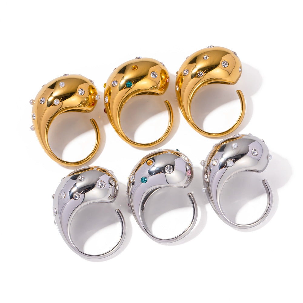 Stainless Steel Plating Inlay Zircon 18K Gold Plated Open Rings