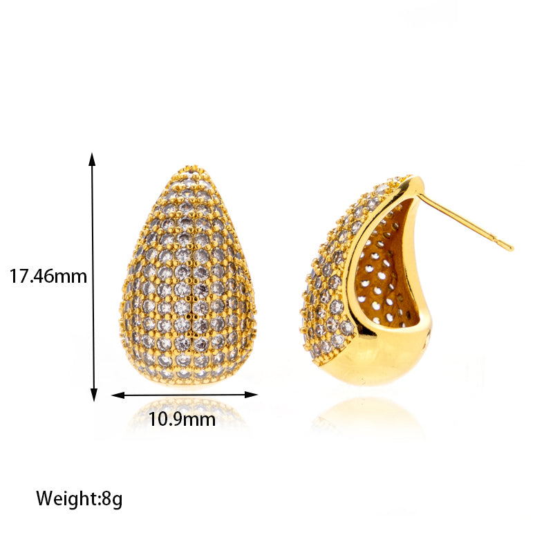 Water Droplets Inlay Copper Zircon Ear Studs 1.7*1cm