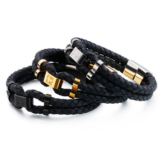 Stainless Steel Pu Leather Braid Men's Bracelets