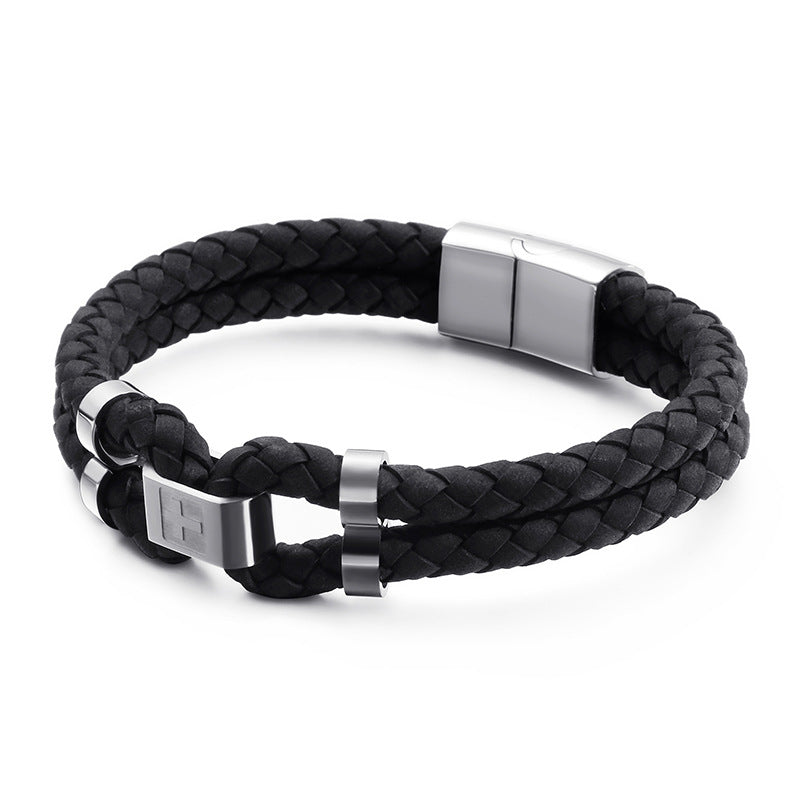 Stainless Steel Pu Leather Braid Men's Bracelets