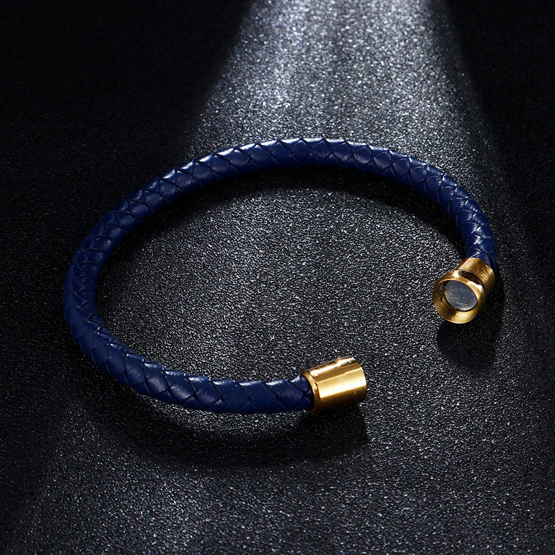 Simple Style Geometric Pu Leather Titanium Steel Plating Men's Bracelets