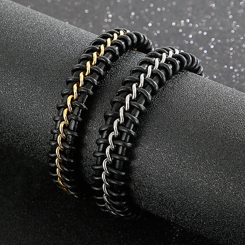 Casual Punk Geometric Cowhide Titanium Steel Plating Men's Bracelets