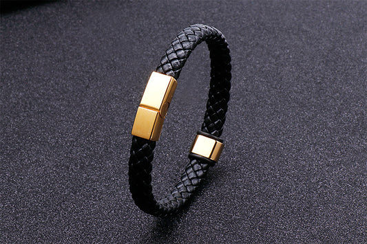 Simple Style Geometric Color Block Leather Titanium Steel Plating Men's Bracelets