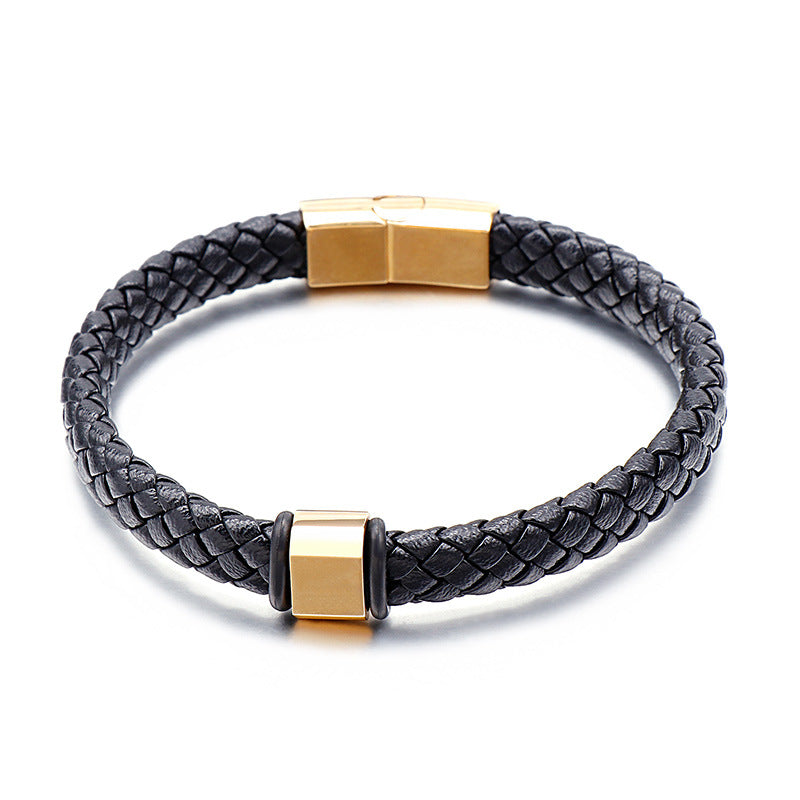 Simple Style Geometric Color Block Leather Titanium Steel Plating Men's Bracelets