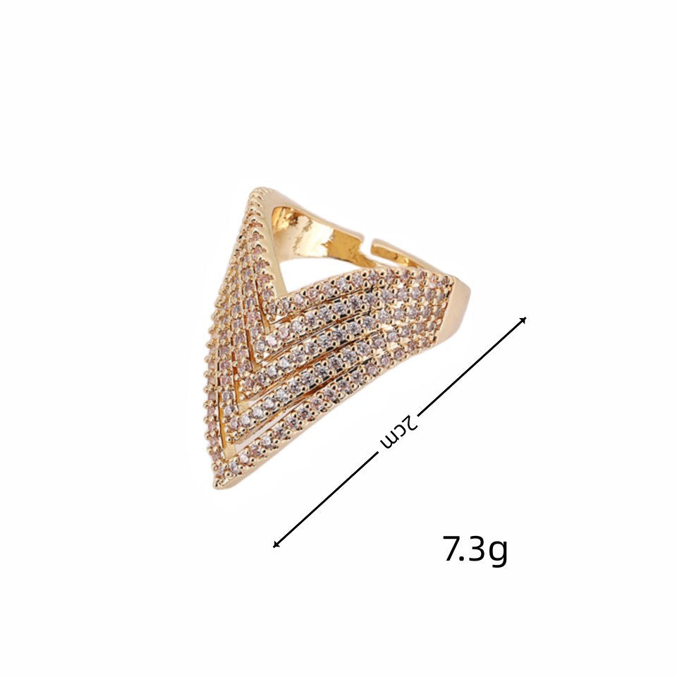 Exaggerated Streetwear Geometric Copper Zircon Open Ring, pack of 2