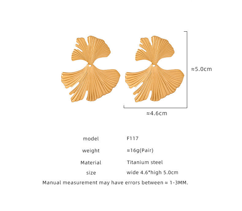 Ginkgo Leaf Titanium Steel 18k Gold Plated Ear Studs