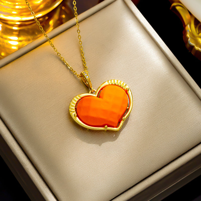 Elegant Heart Shape Stainless Steel Resin Plating 18k Gold Plated Pendant Necklace