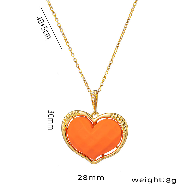 Elegant Heart Shape Stainless Steel Resin Plating 18k Gold Plated Pendant Necklace