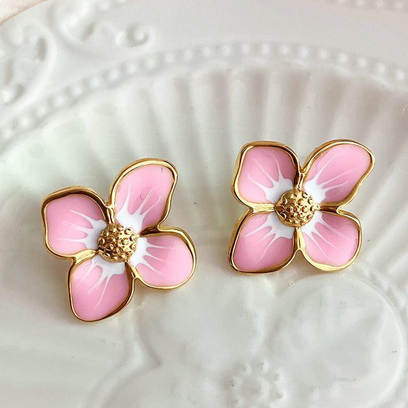 Elegant Romantic Flower Plating 304 Stainless Steel 14K Gold Plated Ear Studs