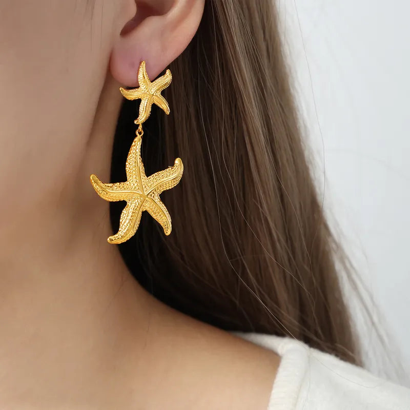 Casual Vacation Starfish Plating Titanium Steel 18k Gold Plated Drop Earrings