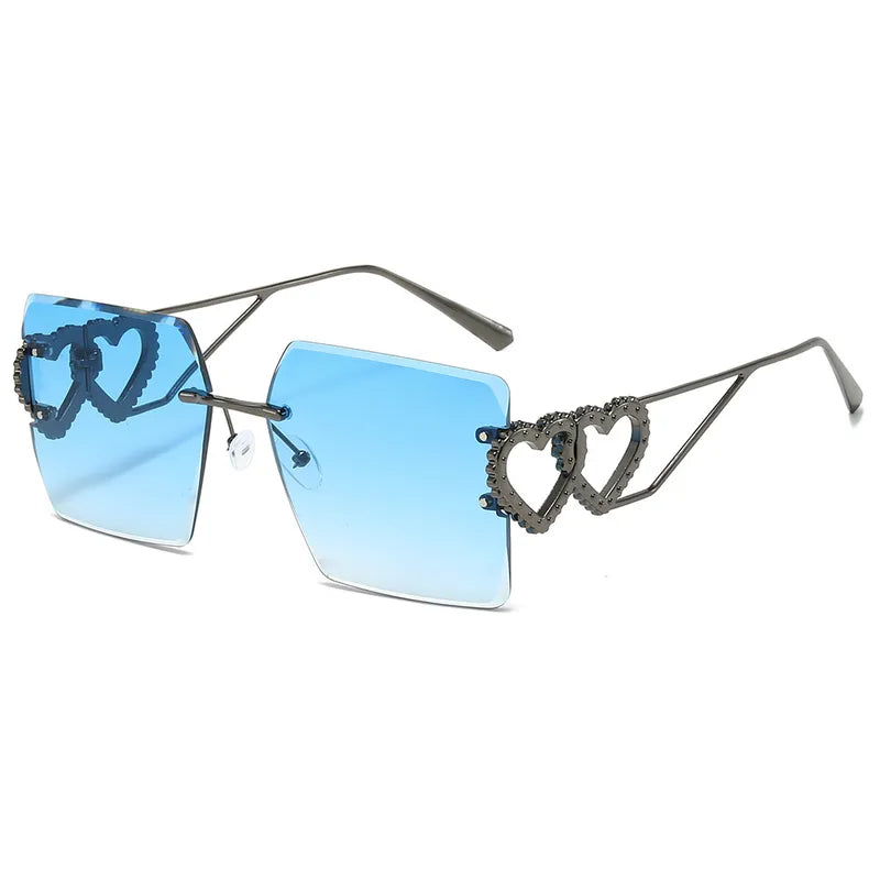 Hip-hop τετράγωνα γυαλιά ηλίου διακοσμημένα με καρδιές, υλικό φακών PC