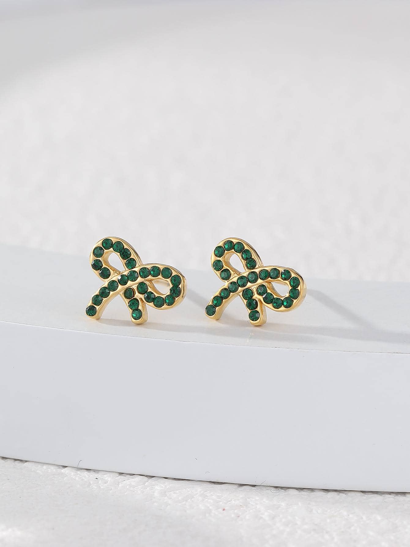 Vintage Style Bow Knot Plating Inlay Stainless Steel Zircon 18k Gold Plated Ear Studs