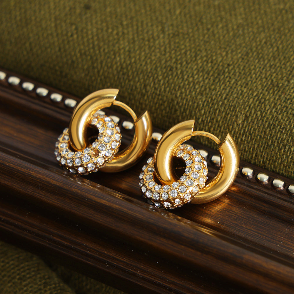 Casual Simple Style Circle Plating Inlay Titanium Steel Artificial Diamond 18k Gold Plated Hoop Earrings