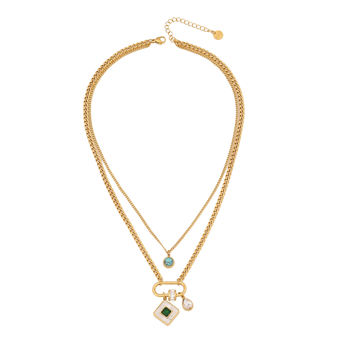 Commute Square Star Snake Stainless Steel Plating Inlay Turquoise Zircon Double Layer Necklaces