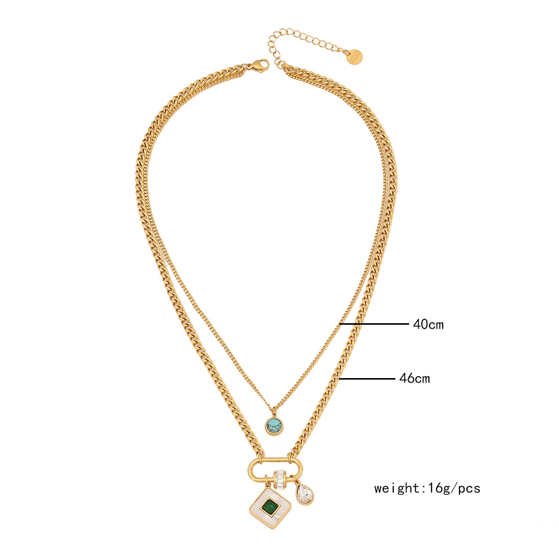 Commute Square Star Snake Stainless Steel Plating Inlay Turquoise Zircon Double Layer Necklaces