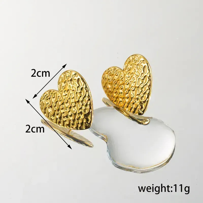 Casual Simple Style Heart Shape Wings Plating Stainless Steel 14k Gold Plated Ear Studs