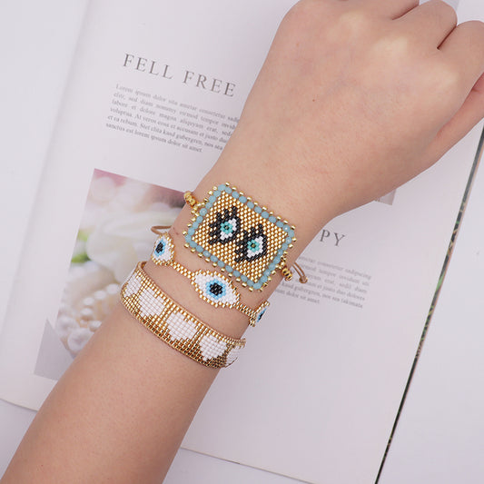 Casual Vintage Style Devil's Eye Heart Shape Glass Rope Handmade Women's Bracelets