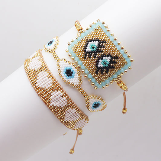 Casual Vintage Style Devil's Eye Heart Shape Glass Rope Handmade Women's Bracelets