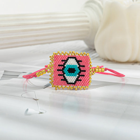 Retro Devil's Eye Heart Shape Glass Rope Handmade Women's Bracelets