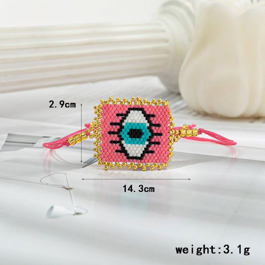 Retro Devil's Eye Heart Shape Glass Rope Handmade Women's Bracelets