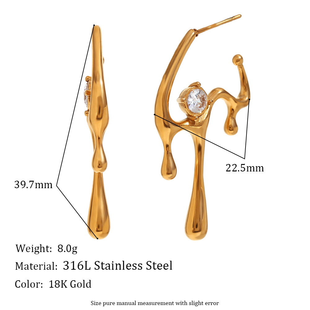 Vintage Style Simple Style Classic Style Irregular Plating Inlay Stainless Steel Zircon 18k Gold Plated Ear Studs