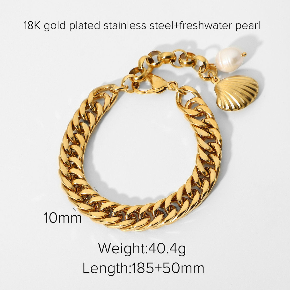 Ig Style Sweet Solid Color Shell Stainless Steel Pearl Plating Inlay 18k Gold Plated Bracelets