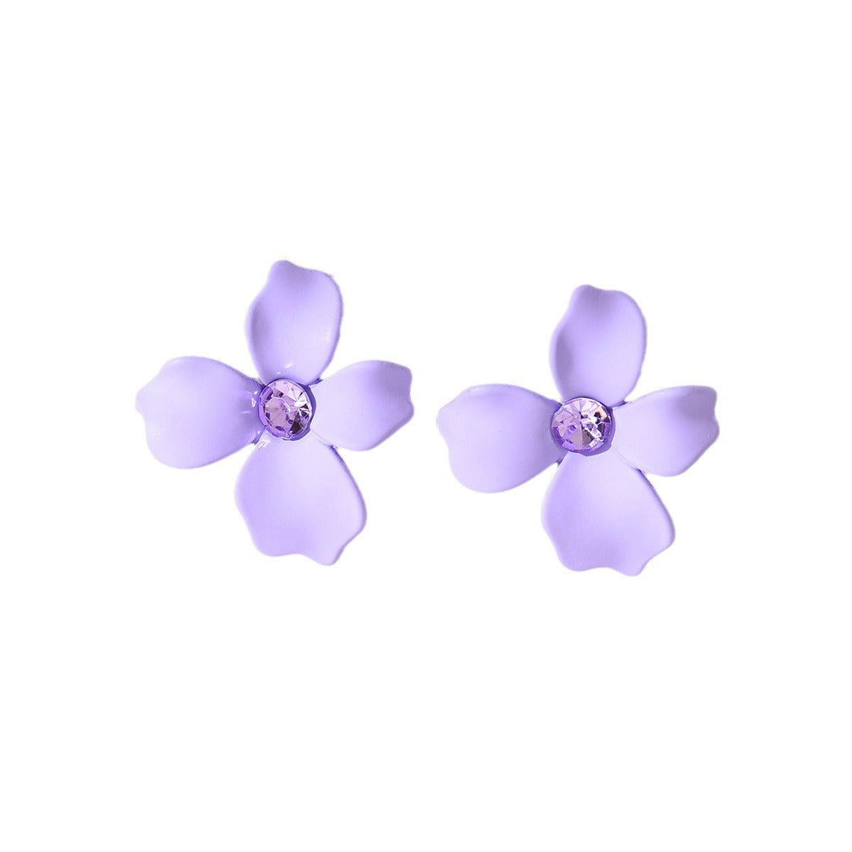 Sweet Flower Stoving Varnish Inlay Arylic Rhinestones Ear Studs, pack of 2 pairs