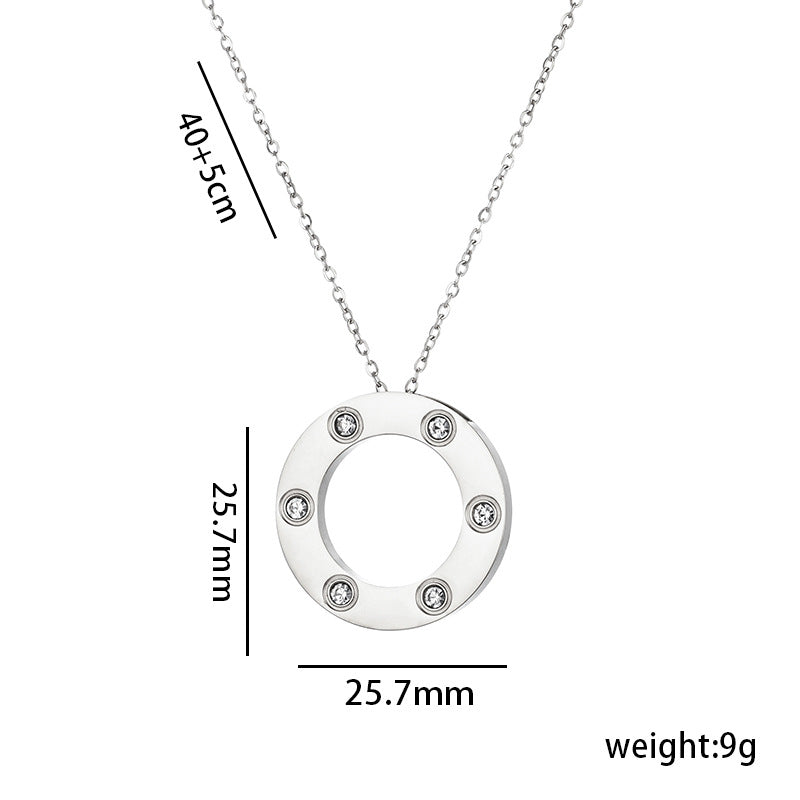 Simple Style Round Titanium Steel Pendant Necklace