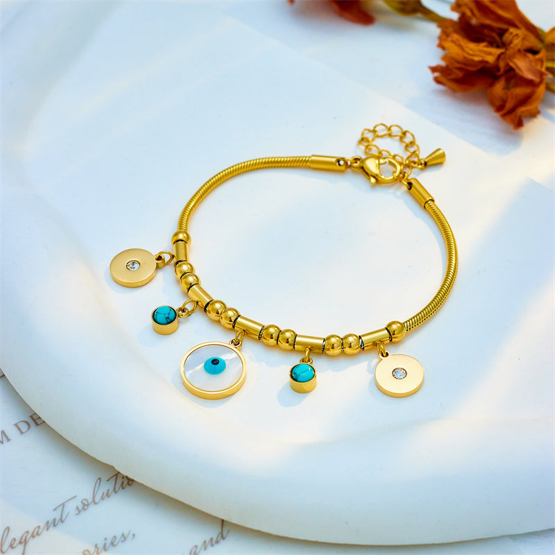 Εvil Eye Titanium Steel, 18K Gold Plated, Bracelets