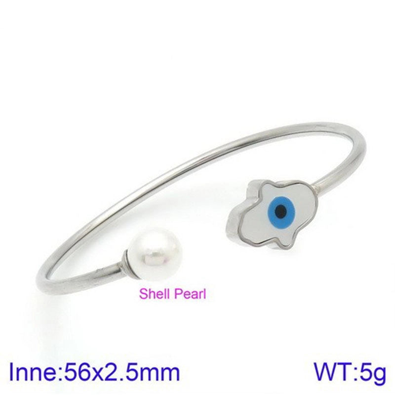 Elegant Simple Style Devil's Eye Heart Shape Stainless Steel Plating Inlay Artificial Pearls Bangle