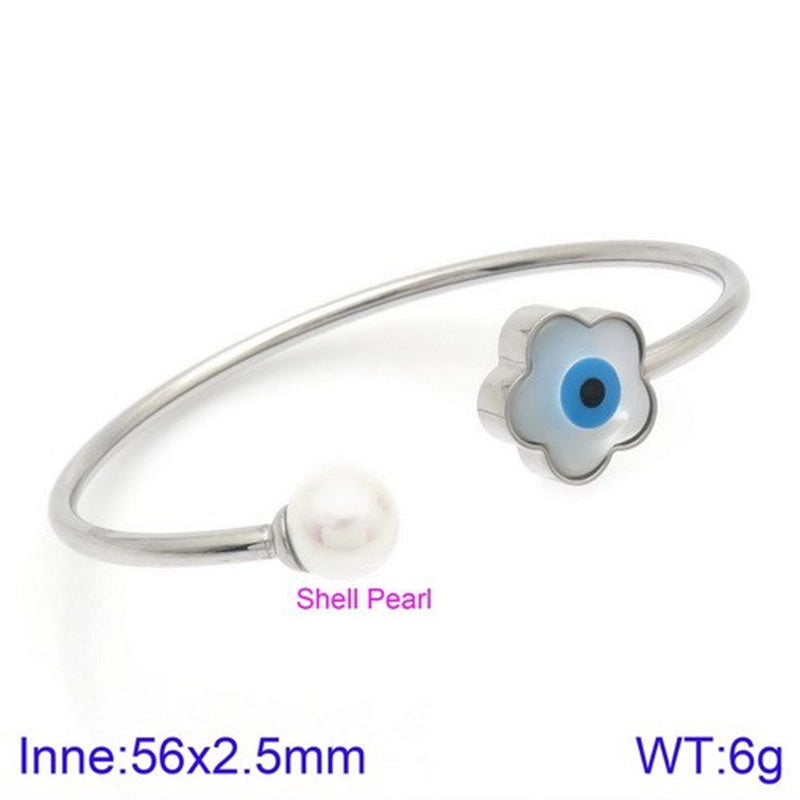 Elegant Simple Style Devil's Eye Heart Shape Stainless Steel Plating Inlay Artificial Pearls Bangle