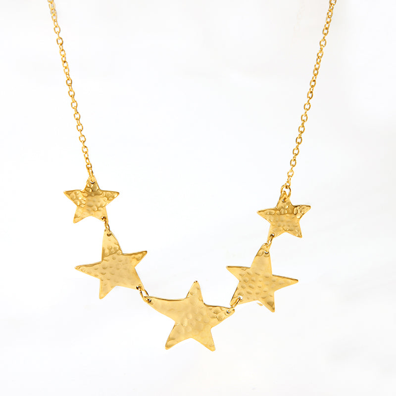 304 Stainless Steel 18K Gold Plated  Star Moon Pendant Necklace