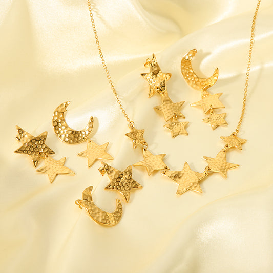 304 Stainless Steel 18K Gold Plated  Star Moon Pendant Necklace