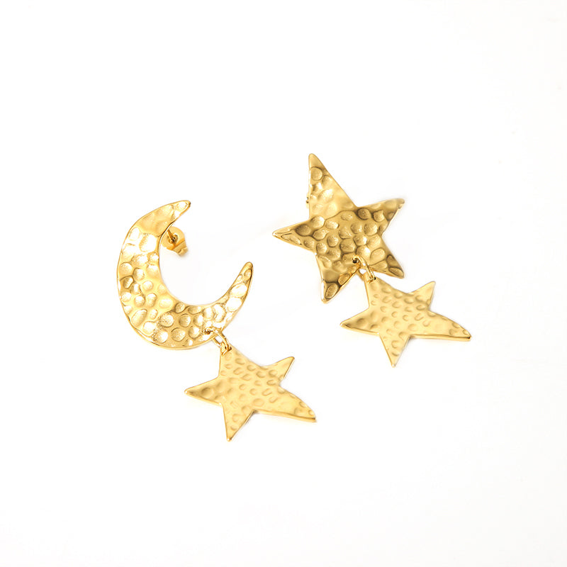 304 Stainless Steel 18K Gold Plated  Star Moon Pendant Necklace