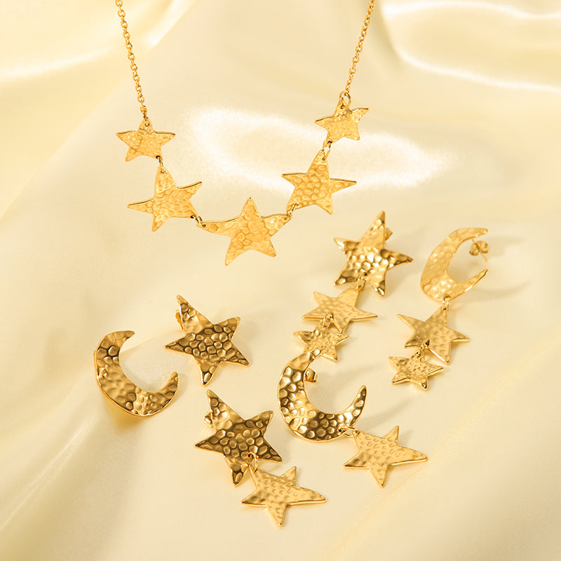 304 Stainless Steel 18K Gold Plated  Star Moon Pendant Necklace