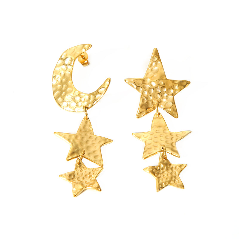 304 Stainless Steel 18K Gold Plated  Star Moon Pendant Necklace