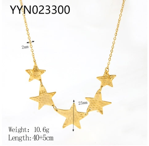 304 Stainless Steel 18K Gold Plated  Star Moon Pendant Necklace