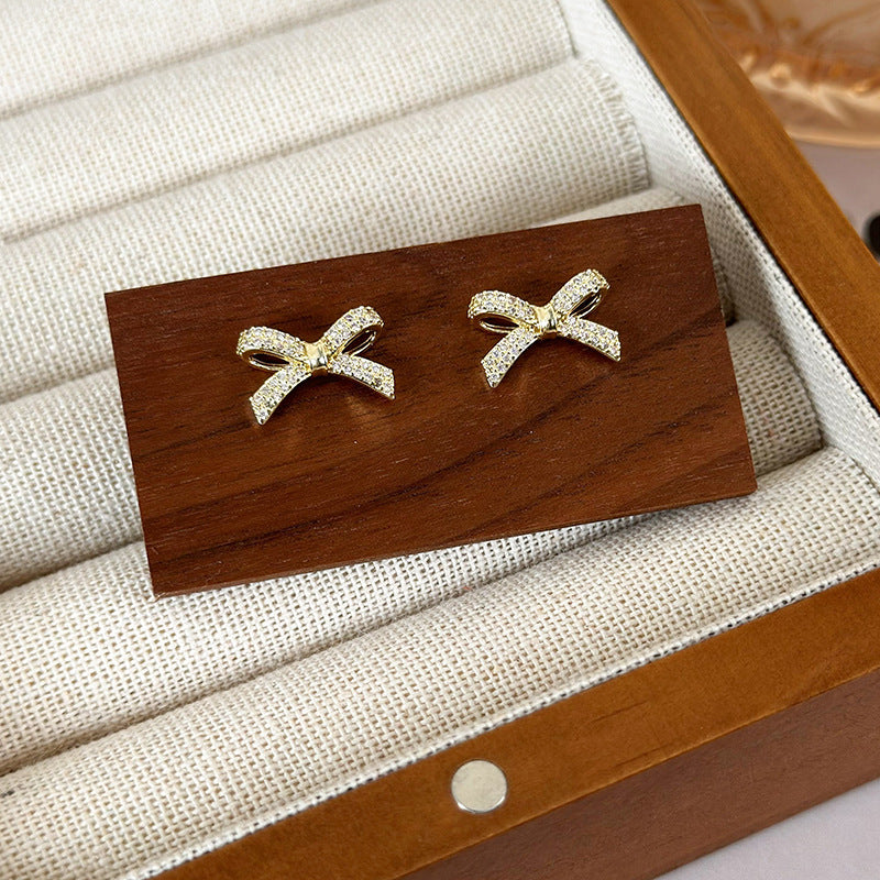 Simple Style Bow Knot Copper Ear Studs