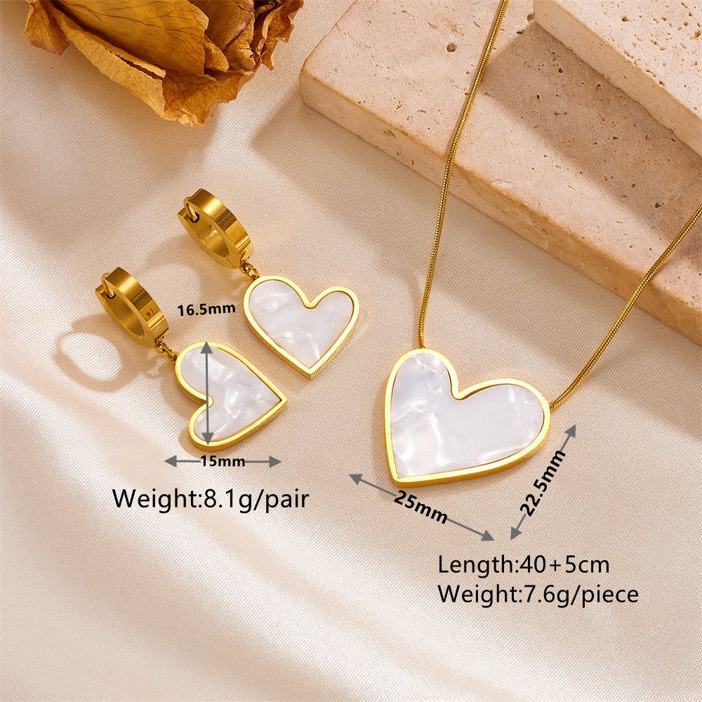 Princess Cute Simple Style Heart Shape Stainless Steel Inlay Shell 18K Gold Plated Earrings