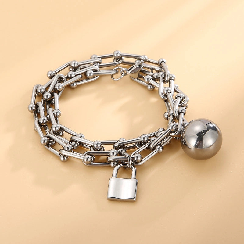 Casual Simple Style Lock Titanium Steel Plating Bracelets