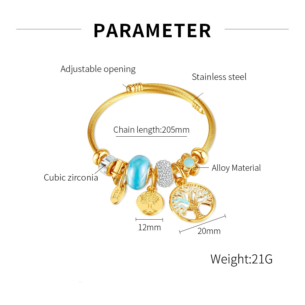 Elegant Glam Circle Life Tree Stainless Steel Alloy Plating Hollow Out Inlay Zircon Bangle