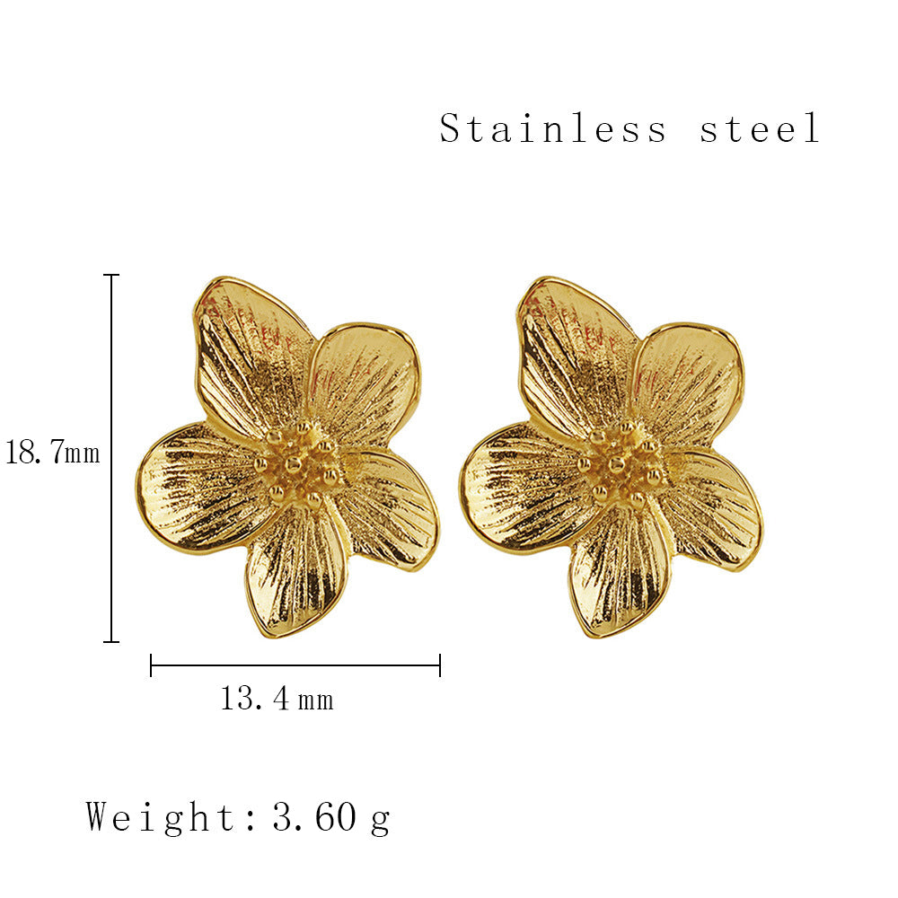Lady Flower Plating Stainless Steel Titanium Steel 18k Gold Plated Ear Studs
