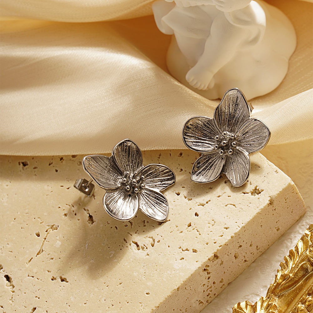 Lady style πανέμορφα σκουλαρίκια-λουλούδι από επιχρυσωμένo 18K ατσάλι 